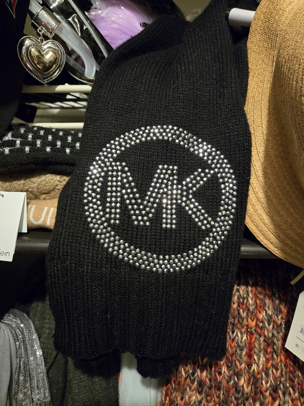 Michaels Black Knit Scarf with Crystal MK Emblem